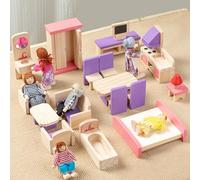 Meubles de Maison de poupée en Bois, 1 Ensemble Mini Meubles Maison poupée avec des Personnes, Accessoires pour Faire Semblant Jouer pour Noël et a