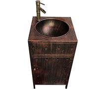 Meubles de Meuble de lavabo de Salle de Bain, Meuble de Salle de Bain sur Pied sous Meuble de Salle de Bain sous évier, vanité d'art en Fer Amovible de Style Industriel, cuivre Rouge, avec Miroir (c