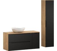Meubles De Salle De Bain 120 Cm Noirs 3D Avec Plan De Travail, Colonne Et Lavabo