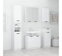 Meubles de Salle de Bain 5 pcs en Bois d'ingénierie Blanc, Ensemble armoires murales et sur Pied, Grand Espace de Rangement, Design élégant pour Salle de Bain Moderne
