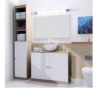 Meubles de salle de bain - Colonne de salle de bain et Meuble sous-lavabo brun et blanc