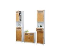 Meubles de salle de bain MENDLER HWC-A85, 2x armoire haute, meuble sous évier, bambou, blanc Marron G