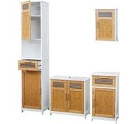 Meubles De Salle De Bain Hwc-A85, Armoire Haute, Meuble Sous Évier, Armoire Suspendue, Commode, Bambou, Blanc Multicolore