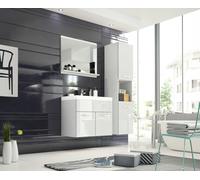 Meubles de salle de bains suspendus avec lavabo, miroir, colonne et façades blan