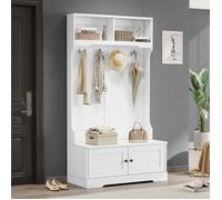 Meubles d'entrée 2 Portes 2 Niches Ouvertes et 4 Crochets avec Banc Coffre - YEAVIO - Panneaux de Particules Blanc 101 5×183 cm