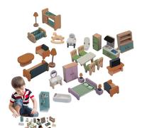 Meubles En Bois Pour Maison De - Maison de Jouet Réaliste avec Éléments de Jeu,Jeu D'imitation Avec Mobilier Miniature | Pour École Maternelle Jardin D'Domicile Crèche Salle De Classe Simulation De Rô
