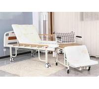 Meubles Lit De Soins Infirmier, Lit D’hôpital Manuel avec Dossier Réglable, Lève-Jambes, Trou De Toilette, Matelas, Table à Manger