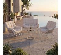 Meubles Lounge HWC-P75 Polyrotin métal Gris Clair, Coussins Beiges