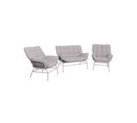 Mendler Ensemble Lounge HWC-P75, Salon de Jardin Canapé Ensemble de sièges, Tissu 220 g/m² Polyrotin Métal - Gris Clair, Coussins Beiges