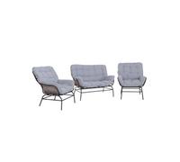 Meubles lounge HWC-P75 Polyrotin métal gris foncé, coussins gris clair