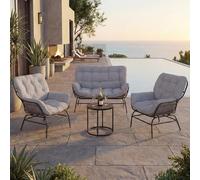 Meubles Lounge HWC-P75 Polyrotin métal Gris foncé, Coussins Gris Clair