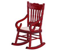 meubles miniatures de maison de poupées 1:12 Fauteuil à bascule en bois pour maison de poupées Décor Jouet (rouge)