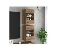 Vidaxl Meubles Tv Muraux Avec Lumières Led 2 Pcs Chêne Artisanal