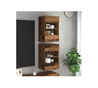 Meubles muraux avec lumières LED pour TV 2 pcs vieux bois 40x30x60,5cm, meuble TV flottant, meuble multimédia mural, 857680