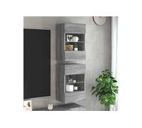 vidaXL Meuble TV mural 2 pièces avec LED Sonoma gris 40 x 30 x 60,5 cm
