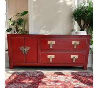 Meubles orientaux vintage Asia TV commode sideboard lowboard armoire coffret TV chinois asiatique extrême-oriental style rustique rouge monté