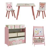 Meubles pour enfants - AIYAPLAY - Table et 2 chaises, chevalet double-face, meuble à jouets de rangement - MDF - 63x30x66cm - rose