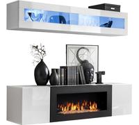 Meubles suspendus avec cheminée décorative de la collection FLY N2. Couleur blanche.