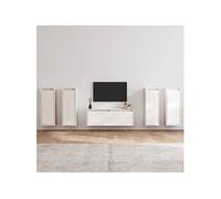 Meubles TV 5 pcs Muraux Suspendus Flottants Centres de Divertissement Meubles de Rangement Salle de Séjour Salon Blanc Bois Massif de Pin