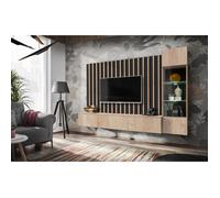 Meubles TV - AC-Déco - Ensemble meuble TV ""Verti"" - Beige/Noir - L 220 x H 148 x P 35 cm