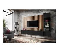 Meubles TV - AC-Déco - Ensemble meuble TV ""Verti"" - Noir/Beige - L 220 x H 148 x P 35 cm