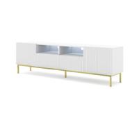 Meubles TV - AC-Déco - Meuble TV à 2 portes + 2 tiroirs avec cadre doré ""Ravenna"" - Blanc mat - L 200 cm