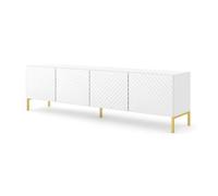 Meubles TV - AC-Déco - Meuble TV à 4 portes avec cadre doré ""Surf"" - Blanc brillant- L 200 cm