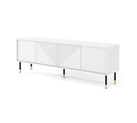 Meubles TV - AC-Déco - Meuble TV à 4 portes imprimé géométrique centrale ""Woody"" - Blanc - L 180 cm