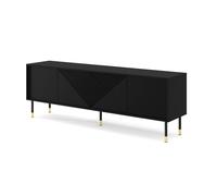 Meubles TV - AC-Déco - Meuble TV à 4 portes imprimé géométrique centrale ""Woody"" - Noir - L 180 cm
