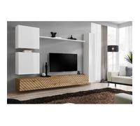 Meubles TV - AC-DÉCO - Switch VIII - Ensemble de 6 meubles muraux - Blanc laqué - 340 cm x 150 cm x 40 cm