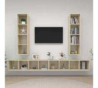 Meubles TV Muraux 4 pcs, Armoires de Télévision Suspendues, Meubles Télé Flottants de Salle de Séjour Salon, Chêne Sonoma Bois d'Ingénierie 3079892