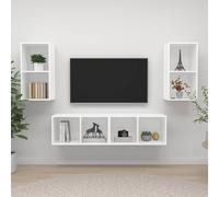 Meubles TV Muraux 4 pcs, Armoires de Télévision Suspendues, Meubles Télé Flottants de Salle de Séjour Salon, Blanc Bois d'Ingénierie
