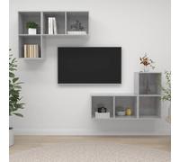 Meubles TV Muraux 4 pcs, Armoires de Télévision Suspendues, Meubles Télé Flottants de Salle de Séjour Salon, Gris Béton Bois d'Ingénierie