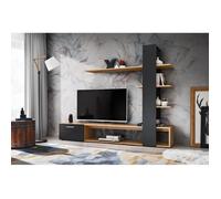 Meubles TV - Composition murale ""Eco"" pour TV en bois - Gris/beige - H 152 x P 35 x L 190 cm