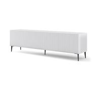 BIM Furniture Ravenna B 4D Meuble TV bas, 200 cm, façades en MDF usinées et décorées sur pieds en métal noir - Meuble TV - Buffet Hi-Fi (blanc mat)