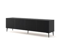 BIM Furniture Ravenna B 4D Meuble TV bas, 200 cm, façades en MDF usinées et décorées sur pieds en métal noir - Meuble TV - Buffet Hi-Fi (noir mat)