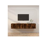Meubles TV Muraux 2 pcs, Armoires de Télévision Suspendues avec Compartiment, Meubles Télé avec Porte Salon, Moderne, Chêne Fumé