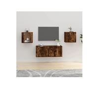 Vidaxl Meubles Tv Muraux 2 Pcs Chêne Fumé 40x34,5x40 Cm Multicolore