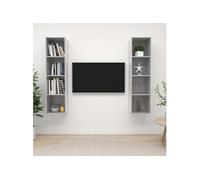 Vidaxl Meubles Tv Muraux 2 Pcs Gris Béton Aggloméré Gris