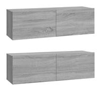 Meubles TV muraux 2 pièces Sonoma Gris en Bois d'ingénierie 100x30x30 cm avec Rangement Suspendu pour Salon séjour Chambre Design Moderne