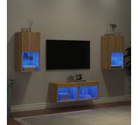 Vidaxl Meuble Tv Muraux 4 Pcs Avec Lumières Led Chêne Sonoma