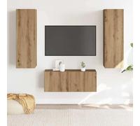 Meubles TV muraux chêne Artisanal Bois d'ingénierie 3 pcs 80x30x30 cm et 30,5x30x90 cm Ensemble de Rangement Moderne pour Salon Chambre télévision