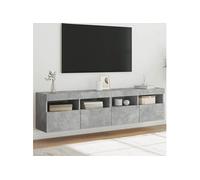 vidaXL Meuble TV mural 2 pcs – Suspendu avec lumières LED, rangement, moderne – Gris béton