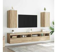 Vidaxl Meubles Tv Muraux Et Lumières Led 2pcs Chêne Fumé 40,5x35x40 Cm Multicolore