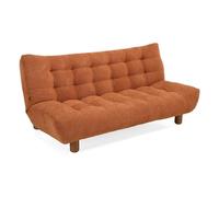 Meubletmoi Banquette 3 Places Convertible Capitonnée en Tissu Bouclette Terracotta Orangé avec Pieds en Bois d'Eucalyptus - Valentin