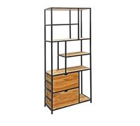 Meubletmoi Bibliothèque/Étagère H. 190 cm Rangement Compartiments 5 étages et 2 tiroirs en Bois de Teck et métal - Style Industriel Moderne - PRIESTLY