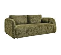 Meubletmoi Canapé 3 Places Convertible L. 230 cm en Tissu Doux Vert avec Pieds en Bois Noir et Coffre de Rangement - FIRA