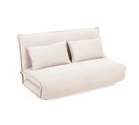 Meubletmoi Canapé Banquette 2 Places Convertible Style chauffeuse en Velours côtelé Beige écru avec Dossier Amovible et 2 Coussins - Ambiance et Confort Moderne - Gracie