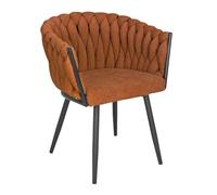 Meubletmoi Chaise Fauteuil Arrondi en Tissu Maille tressé Terracotta matelassé Doux avec accoudoirs et Pieds métal Noir Mat - Ambiance Chic et rétro - BOWI 2