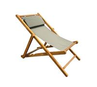 Meubletmoi Chaise Longue Pliante/Chilienne/Transat de Jardin en Bois de Teck Massif Dossier réglable 3 Niveaux avec Toile Vert Sauge - Extérieur Naturel Patio terrasse Balcon - ANCOLIE